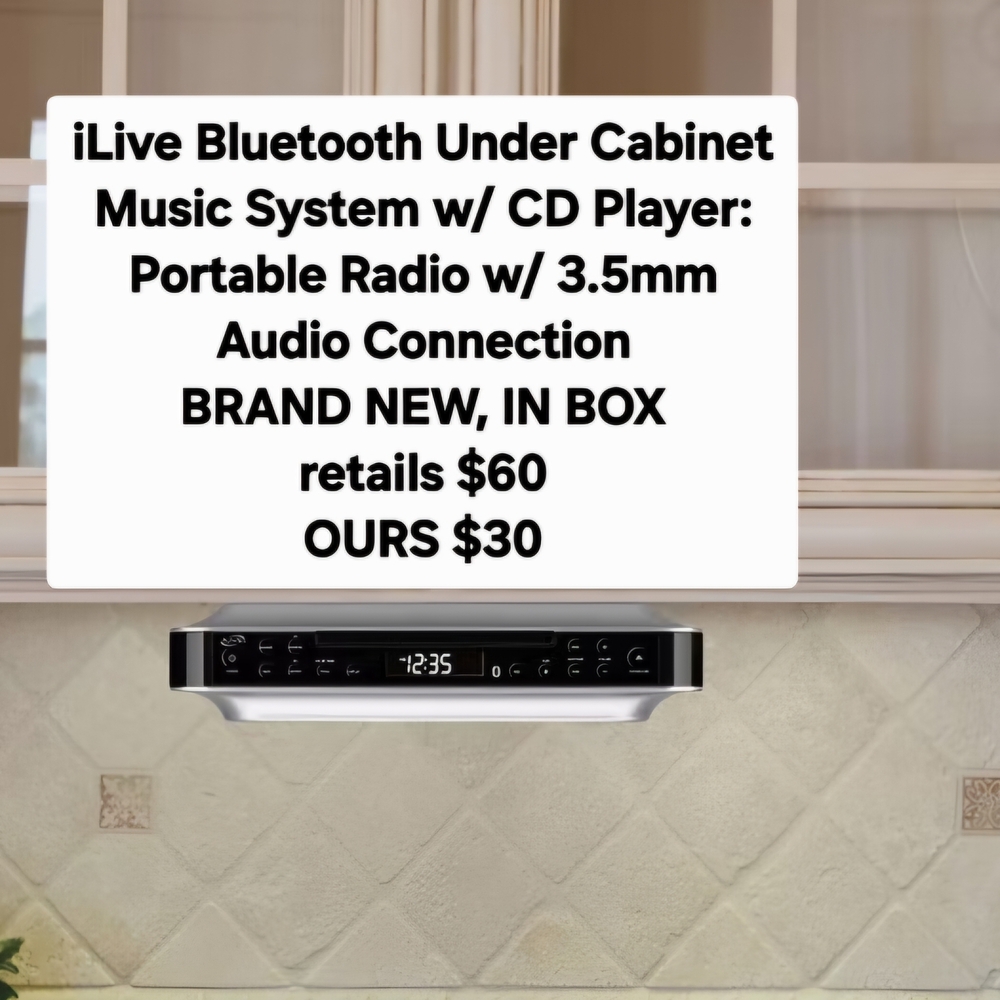 iLive Bluetooth Under Cabinet Music System w/ CD Player: Portable Radio w/ 3.5mm